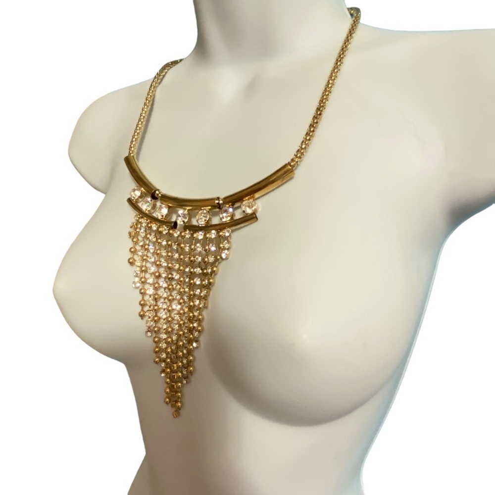 Gold Tone Sparkly Rhinestone Statement Necklace and Earrings Set - Picture 5 of 11